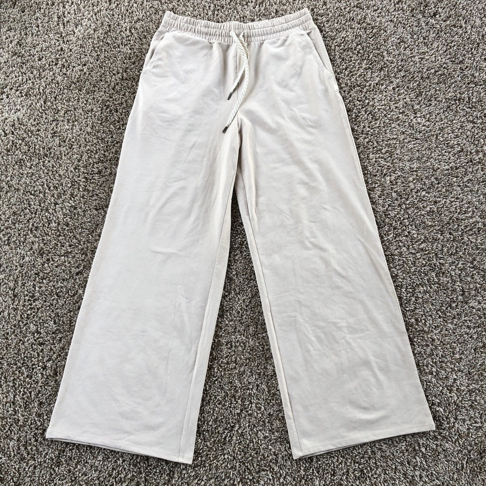 Vuori Halo Essential Wide Leg Pants Womens Size Medium Ecru Heather Colorway EUC
